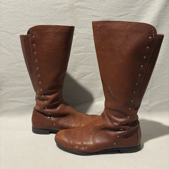 Born Amila Tall Studded Brown Leather Zip Boots Size 8M - Picture 7 of 10